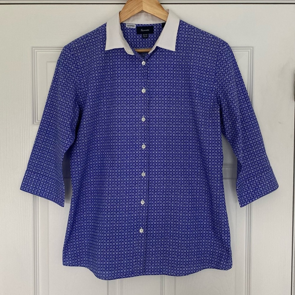 Faconnable Cotton Blue and White Women’s Button Down Shirt Size 10